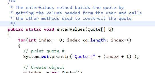 Screen shot of Java code